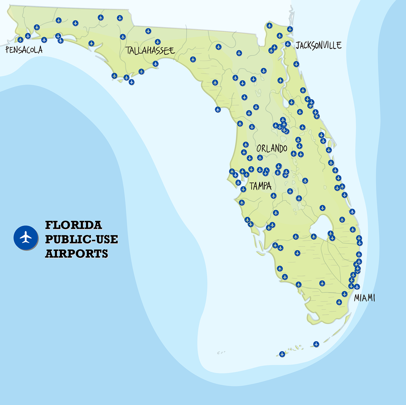 Map of public use airports across Florida